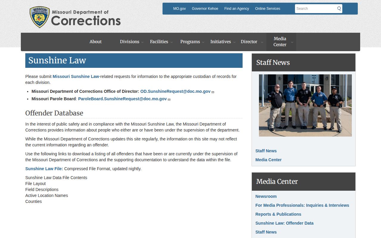 Missouri Department of Corrections Sunshine data and release-date definitions